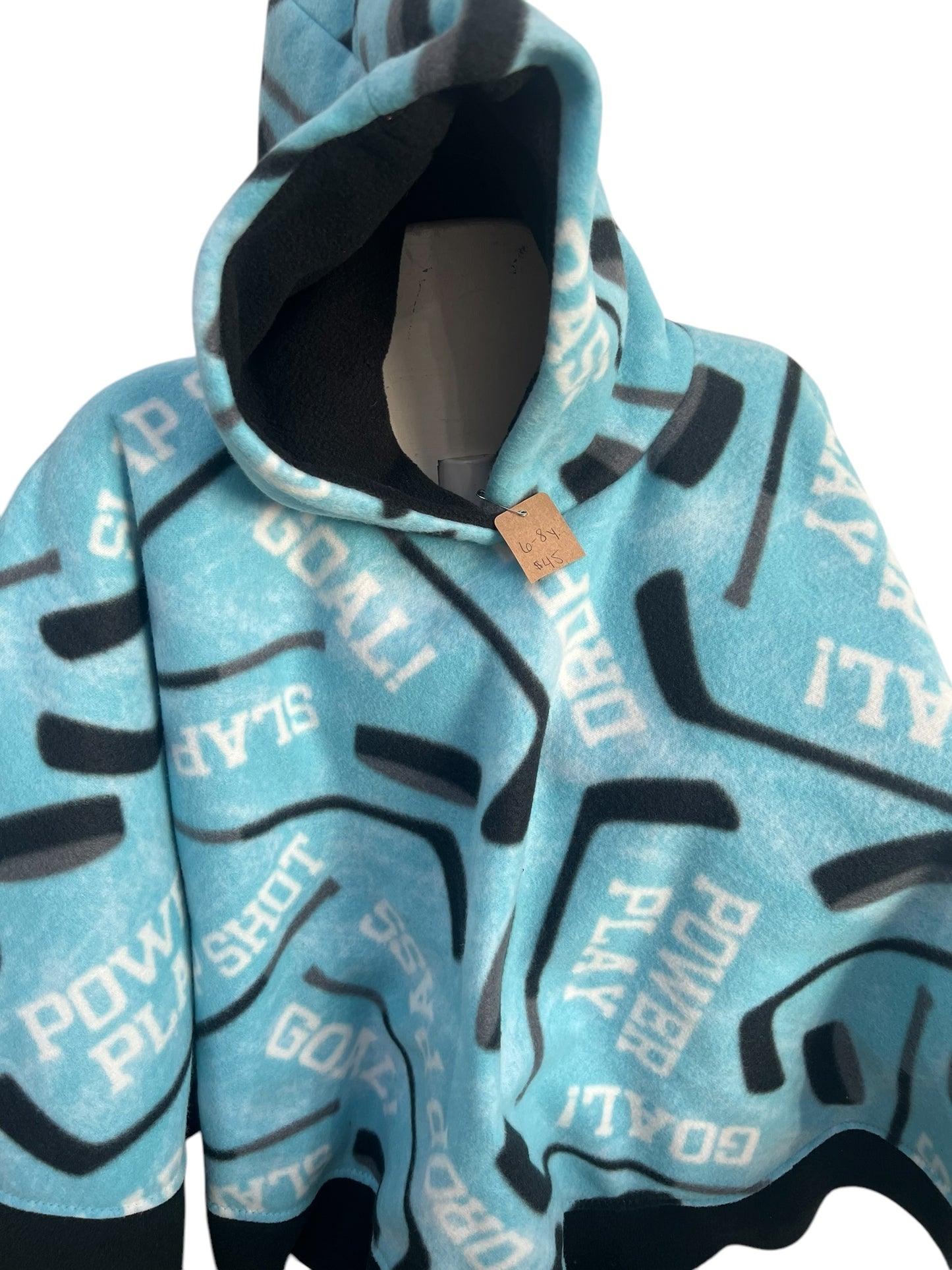 6-8 year old Hockey/Slap Shot Poncho with Black Lining