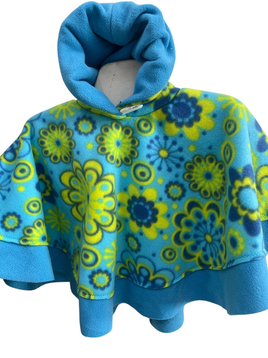 12-24 Month Car Seat Poncho- Light blue and lime green flowers